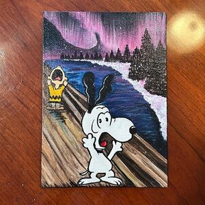 Snoopy and Charlie Brown Scared Spooky Starry Night Art Painting